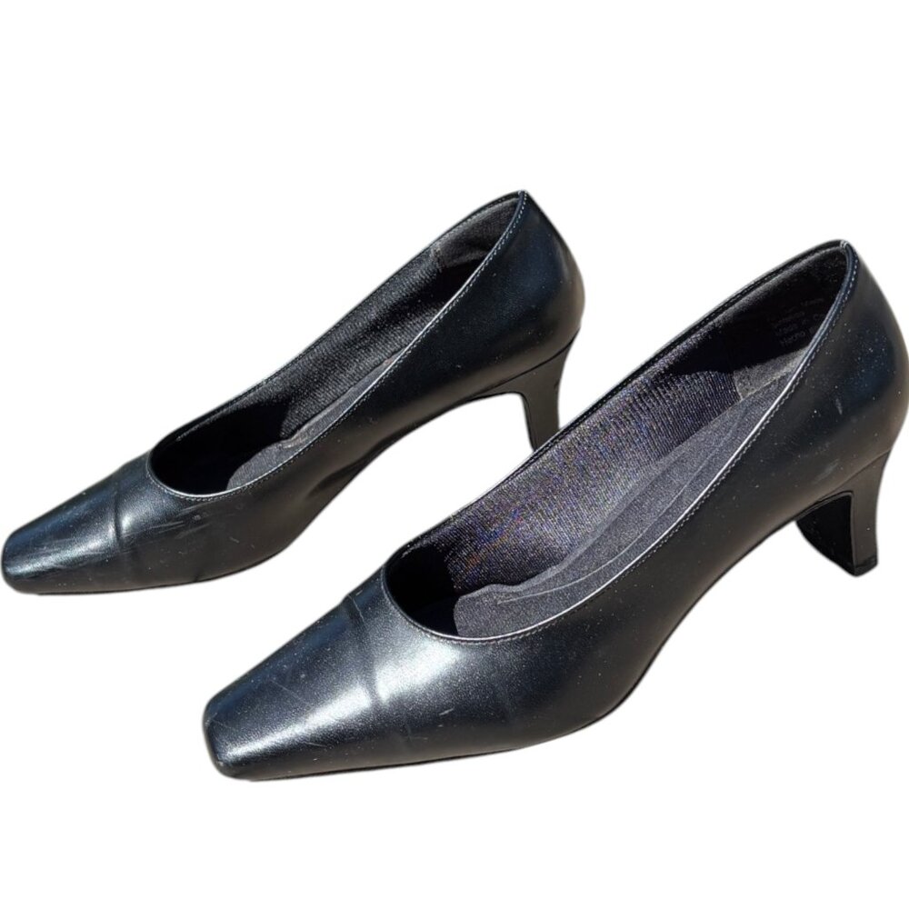 White‎ Stag Vintage 90s Y2K Angela black square toe wide block heel sz 9
